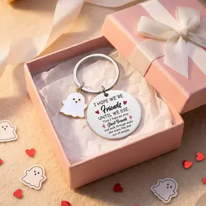 Ghost Friends Keychain Gift for Best Friend — "Friends Until We Die" Funny BFF Keychain | Cute Ghost Charm Stainless Steel Key Ring | Halloween Bestie Gift for Women, Teen Girls, Sister, Soul Sister carabiner backpack keychain daughter Tag