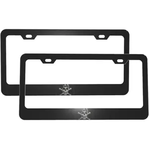 Skull and Crossbones Matte Aluminum License Plate Frame with Black Screw Caps, 2 pcs 2 Holes Black Licenses Plates Frames, Car Licenses Plate Covers Holders for Us Vehicles/Women/Men ﻿