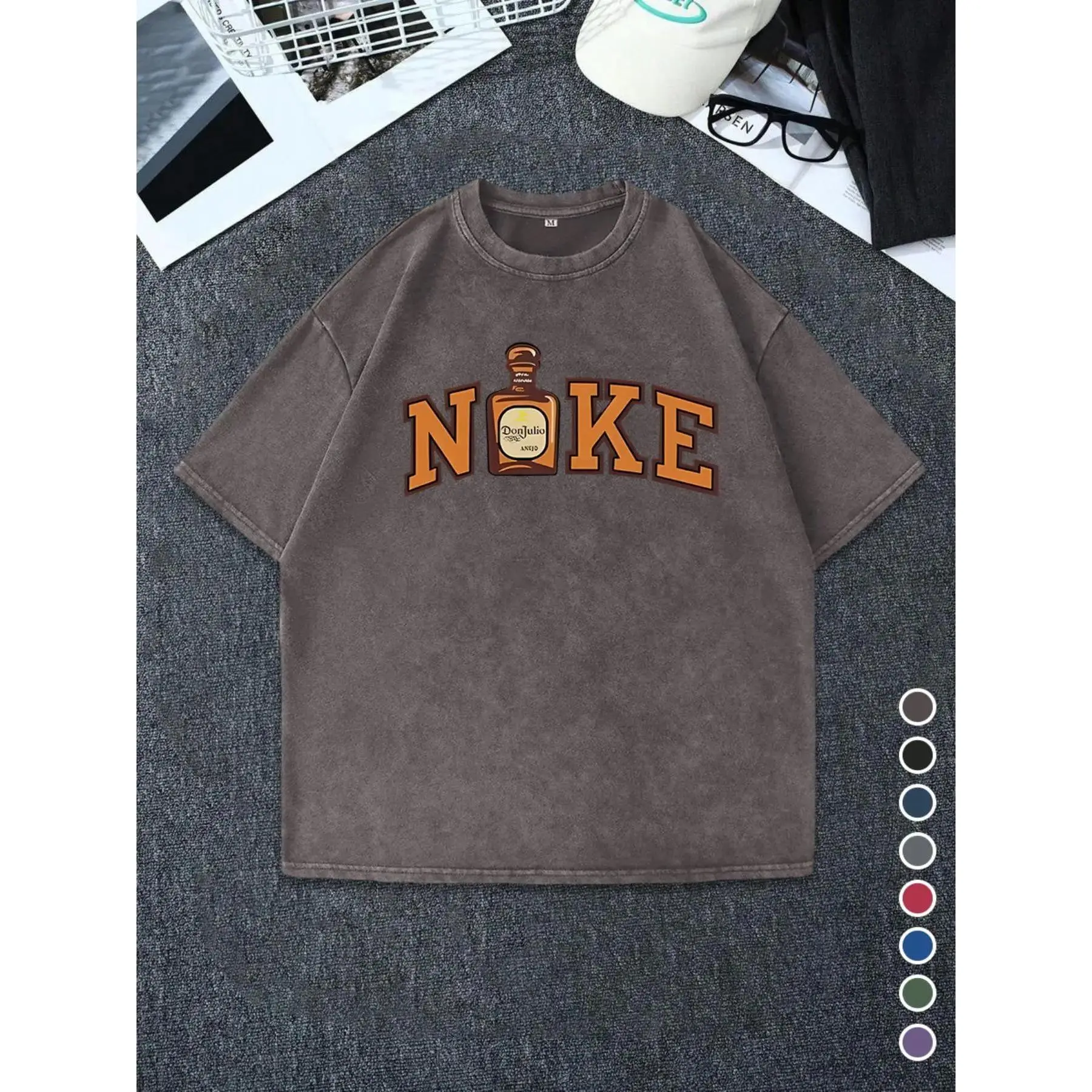 Men's Regular Fit Nose Print Round Neck Graphic Tee, Vintage Trendy Casual Short Sleeve  for Daily Wear, Men's Summer Outfit, Top island Unisex Crewneck White  soft cotton church men Grunge Album T-Shirt Say You Swear Retro Washed streetwear