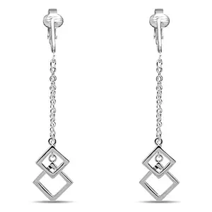 Silver Chains with Cubes Clip On Dangling Earrings