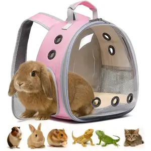 Bunny Carrier, Guinea Pig Carrier,Small Animal Carrier Backpack for Rabbit,Bearded Dragon, Lizard,Hamster,Kitten. Breathable Pet Travel Cage Bag (Pink)