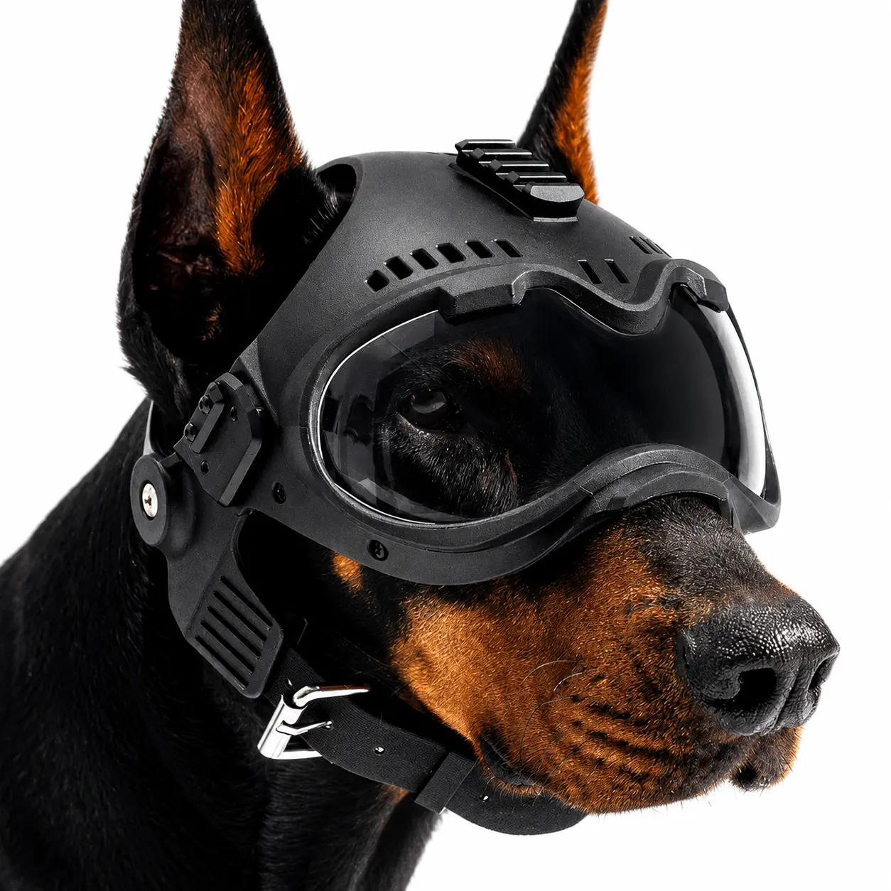AQzxdc Adjustable K9 Dog Headgear with Clear Goggles, Comfortable Pet Helmet for Outdoor Walks, Travel & Training
