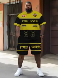 Men's Plus Size 3D Digital Print Short Sleeve Shirt Top and Shorts Matching Set, Modern Loose-Fitting Summer, Casual Daily Wear Outfit