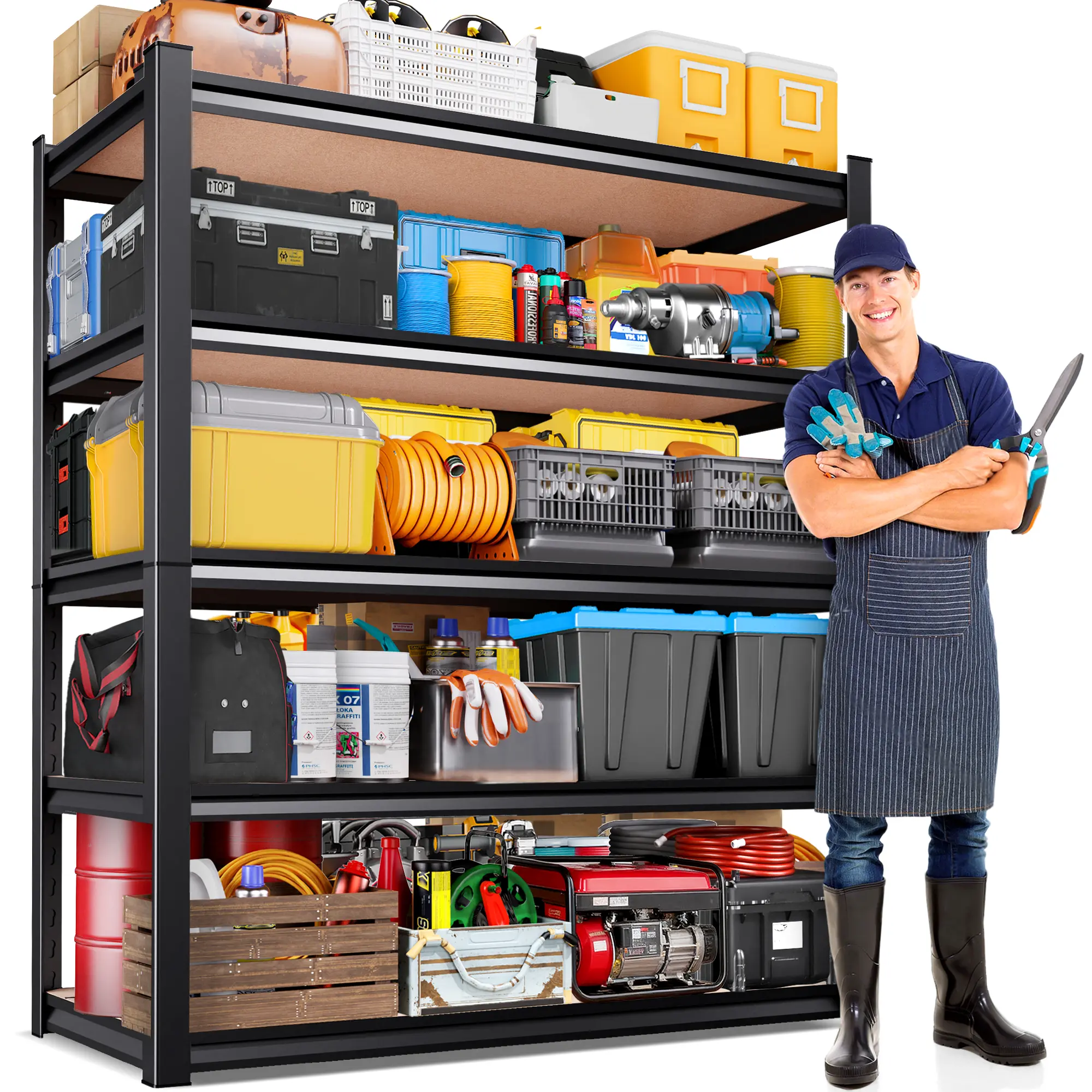 Heavy-duty storage rack, 1550-2020 LBS 5 Tier Garage Shelving Adjustable Garage Shelves, practical garage organizer, Utility Rack Shelf, Shelving Units for Storage Warehouse Pantry Close, 71.2 inches x 45.6 inches x 17.7 inches, black
