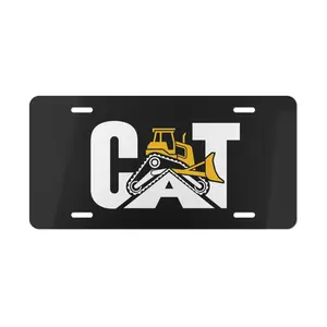 CAT Bulldozer Construction License Plate, 12" x 6" Aluminum Vanity Tag for Trucks, Heavy Equipment Theme, Construction Worker Gift, Black Yellow Plate