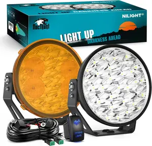 Nilight 9 Inch Round LED Offroad Driving Lights with Yellow Black Covers 2 PCS 140 W Offroad Light Hyper Spot Beam Work Light with 12 AWG DT Connector Wiring Harness Kit for Jeep Truck ATV UTV SUV