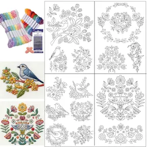 14pcs Bird Pre-Printed Non-Woven Self-Stick Embroidery Patterns, Dissolvable Water-Soluble Stabilizer, Self-Adhesive Embroidery Stickers
