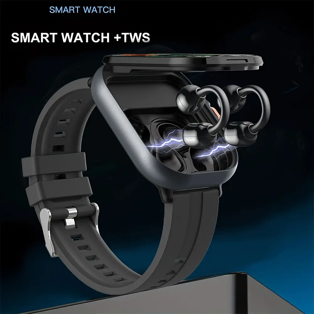 Wearable Smart Watch with Detachable Earbuds, HD Large Screen, Multiple Sports Modes, Pedometer, Dial Selection, Wireless Calling, Texting, Remote Camera Control
