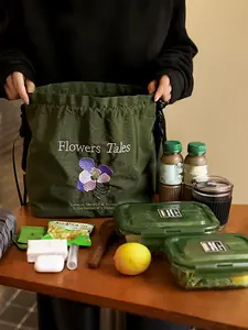 2026 New Embroidered Lunch Box Handbag, Small Batch Office Worker Large Capacity Waterproof Lunch Tote Shoulder Bag, Crossbody Messenger Bag