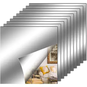 Flexible Mirror Sheets 10 Pieces Self Adhesive Decorative Plastic Mirror Tiles Non-Glass for School and Home Wall Decor (12x12 Inch) Ornaments - 10Pcs Stickers girl room accessories Interior