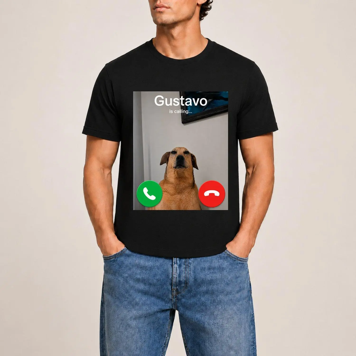 Men's T-shirt Gustavo The Dog'S Barking Joke T-Shirt a Funny Graphic Novelty Tee for Adults Casual Short-Sleeve Round Neck Shirt Machine Washable a Gift for Dog Lovers Everyday Wear Humorous Design Regular Fit Shirt Menswear Tops Tropical
