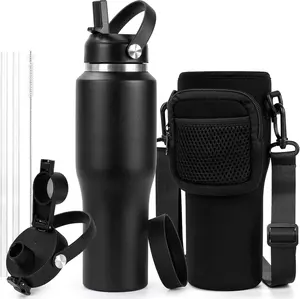 32oz Insulated Water Bottle, Vacuum Stainless Steel Insulated Water Bottles with Straw Lid & Spout Lid, Leak-Proof Metal Water Flask with Sleeve, Cold 48H Hot 24H, Fit in Any Car Cup Holder stanley cup