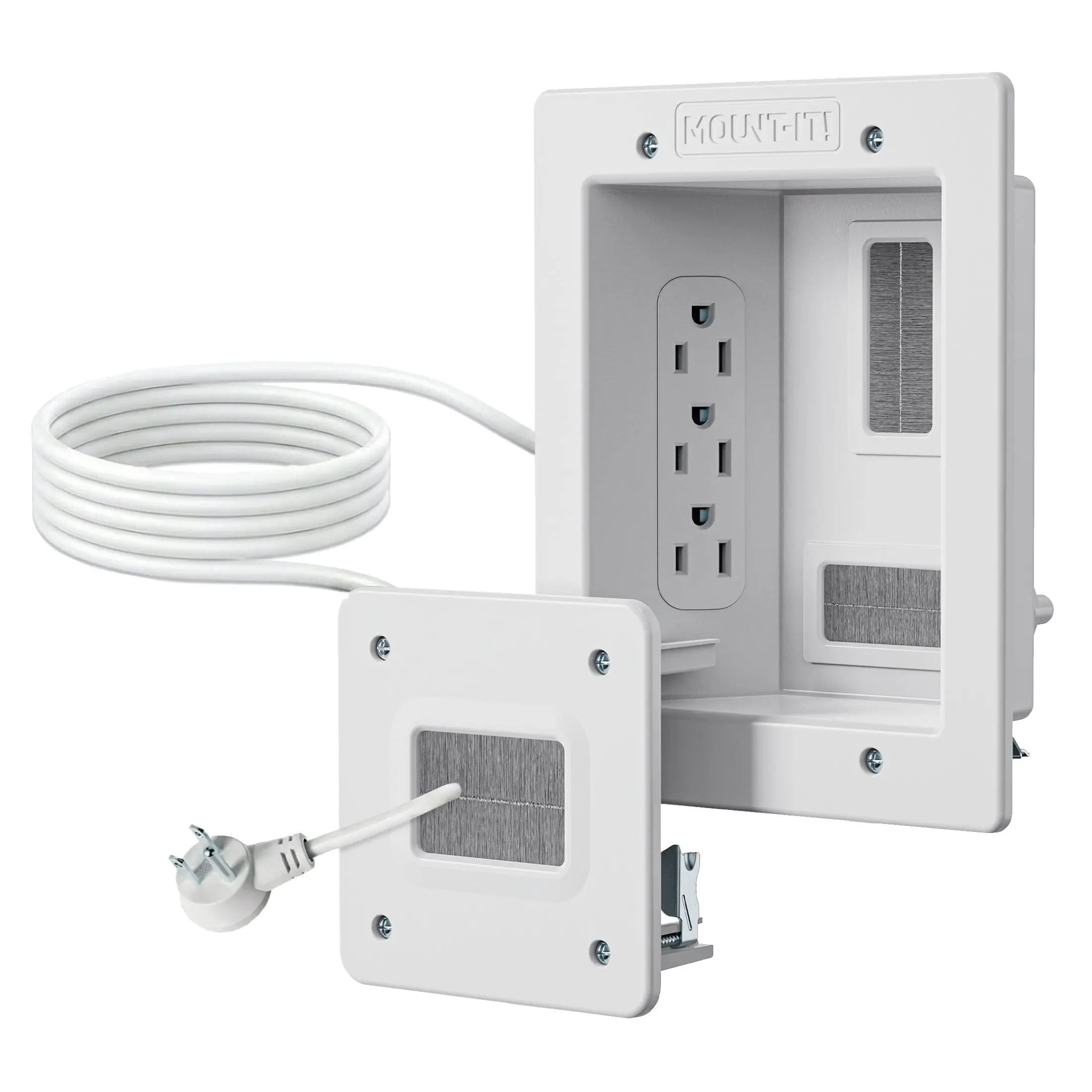 Mount-It! In-Wall TV Cable Concealer Kit with Recessed Power Outlet – Triple Outlet, 9 ft Power Cord, Hand Saw Included for Clean, Organized TV Installations