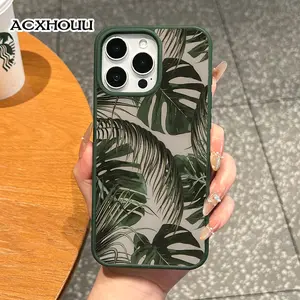 Magnetic Vintage Case for iPhone 17 16 E Pro Max 15 Plus 14 13 12 11 XS XR, Aesthetic Tropical Palm Leaves Vibes | Lightweight, Shockproof, Silicone, Scratch Resistant, and Cute