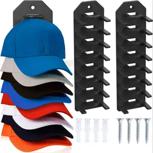Wall Mounted Hat Storage Rack, Hat Holder Hanger, Hat Hooks Storage, 2 Counts Multi-layer Hat Display Rack with and Screws & Anchors, Hat Organizer for Baseball Caps, Home Organizer for Door Closet Bedroom