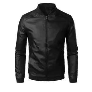 Men's Spring And Autumn Trend Jacket, Slim Type PU Leather Stand Collar Jacket Motorcycle Outfit Cropped Puffer