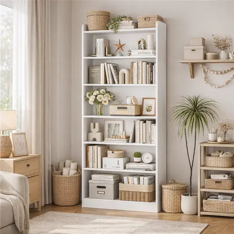 【On Sale】Yaheetech 6-7 Tier Open Shelf Bookshelf - Modern Simple Tall Indoor Shelves, Apartment Furniture with Top Open Compartment for Books, Storage Organization, Living Room Decor, Office Use