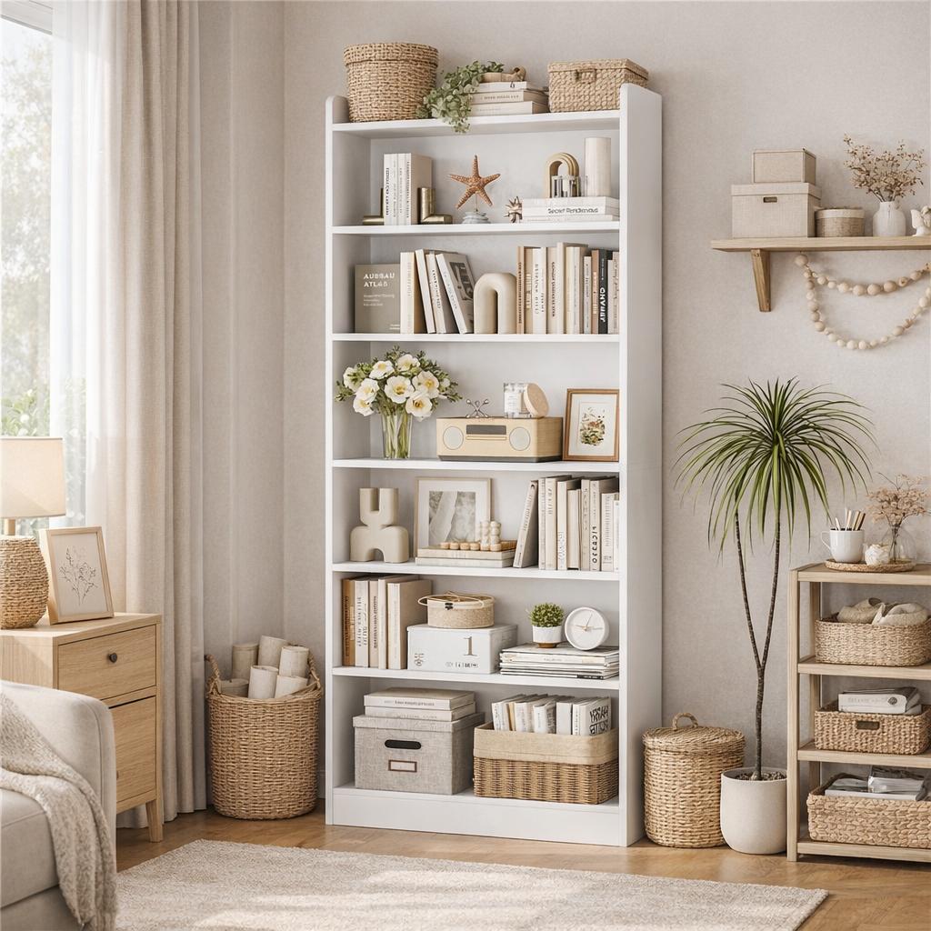 Yaheetech 6/7 Tier Open Shelf Bookshelf, Modern Simple Tall Bookcase with Top Open Compartment for Office, Study, Living Room