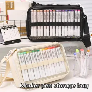 Large Capacity Multi-layer Portable Marker Pen Storage Bag Multi-function One-shoulder INS Style Beauty Brush Eye Shadow Pallet Stationery Storage Makeup Bag Pen Bag Aesthetic Pens Artistic Storage