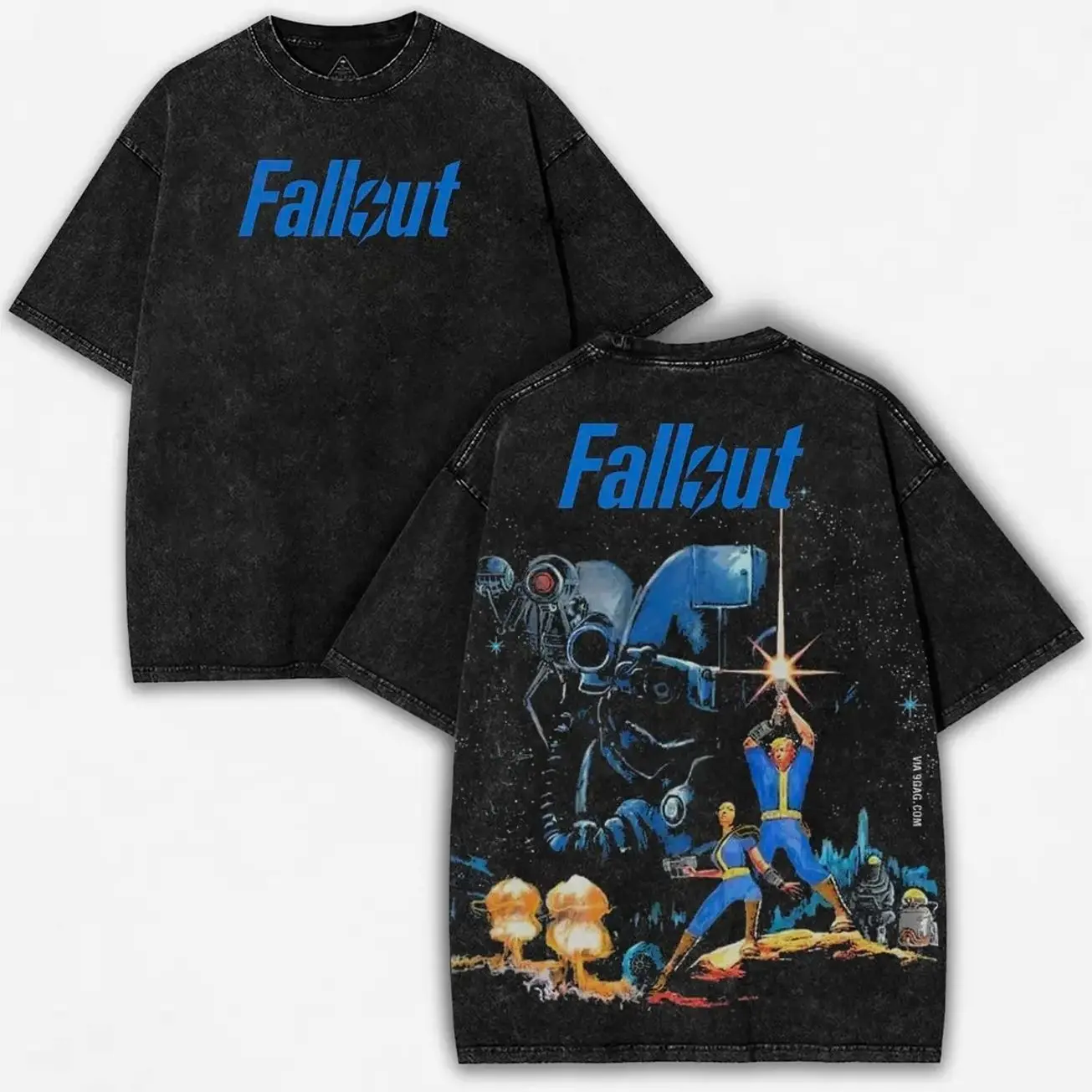 Fallout 4 New Vegas Washed Tshirt Sided Cotton unisex graphic tees game Menswear Vintage Retro Gaming Black streetwear Top T-shirt men graphic tees AJ2