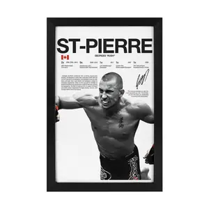 Georges St-Pierre Framed Wall Art | GSP UFC Champion Stats Poster Black Framed Print MMA Sports Decor for Man Cave Bedroom Office Fan Gift