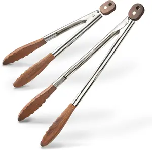 Wooden Kitchen Cooking Tongs 2 count  Tongs with  Tip 9 Inch 12 Inch Walnut Wooden Kitchen Tongs for Salad Tossing and Serving