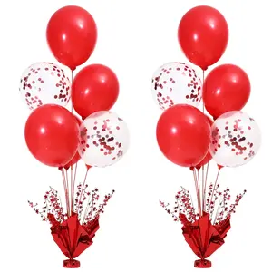 Red Balloon Table Centerpiece Kit with Metallic Stars 2 Reusable Balloon Stands for Parties