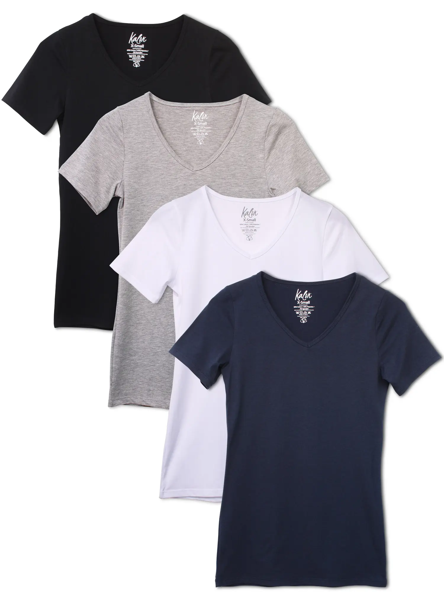 Kalon Women's 4-Pack Slim-Fitted Soft Cotton Short-Sleeve V-Neck Tops - M, Neutral-Toned Athletic Staples, Fitted Comfy Casual No-Frill Tees for Everyday Wear & Layering