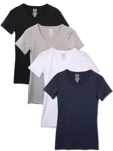 Kalon 4-Pack Women's V-neck T-shirt Tees for Everyday Wear and Layering V-Neck Slim-fitting Casual Plain