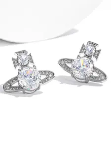 Silver Color Zircon Oval Earth Star Ball Stud Earrings, Punk Hip Hop Street Style, Unisex Fashion Jewelry for Daily Wear