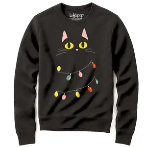 Cute Black Cat Holiday Sweatshirt, Christmas Gifts, Designed and Printed in the USA by Loftipop