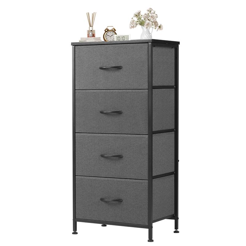Dresser with 4 Drawers, Storage Tower, Organizer Unit, Fabric Dresser for Bedroom, Hallway, Entryway, Closets, Sturdy Steel Frame, Wood Top, Easy Pull Handle