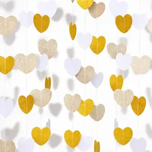 White Champagne  Heart Garlands - 52Ft Glitter  Valentines Day Decorations Garland 4 Packs Paper Heart  Streamers for Bridal Shower Valentine's Day Anniversary Wedding Decor