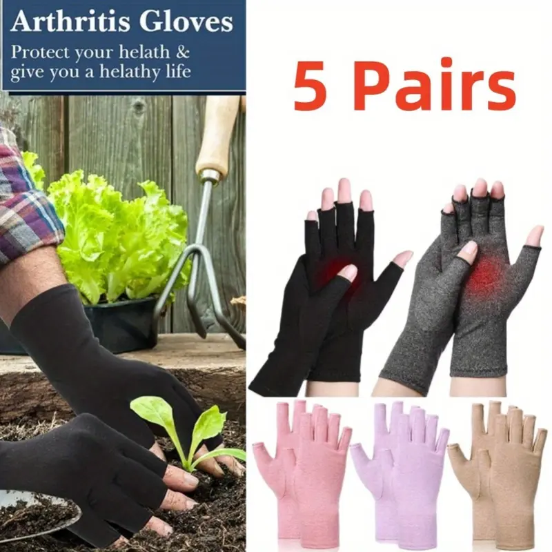 5 Pairs Arthritis Compression Gloves,Fingerless Compression Glove Pain Relief Glove for Arthritis Men Women,Fashion Accessories