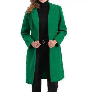 Allegra K Women's Winter Notch Lapel Mid-Long Single-Breasted Overcoat Pea Coats X-Large Green