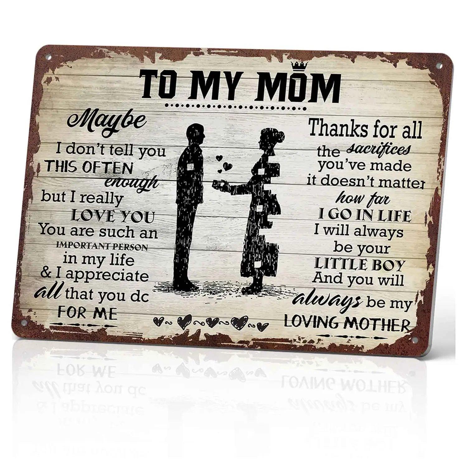 To My Mom From Son I Love You & Appreciate You 12x8 Inch Aluminum Metal Sign - Heartfelt Mother's Gift, Retro Rustic Wall Decor for Home, Son To Mom Appreciation Sign
