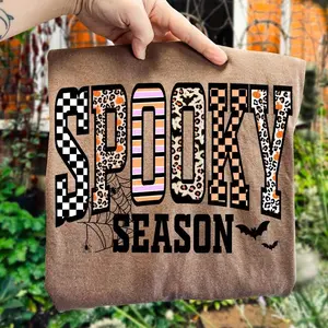 Comfort Colors Retro Halloween Spooky Coquette shirt , Halloween Leopard Checkered Fall, Spooky , Halloween Girly , Fall shirt