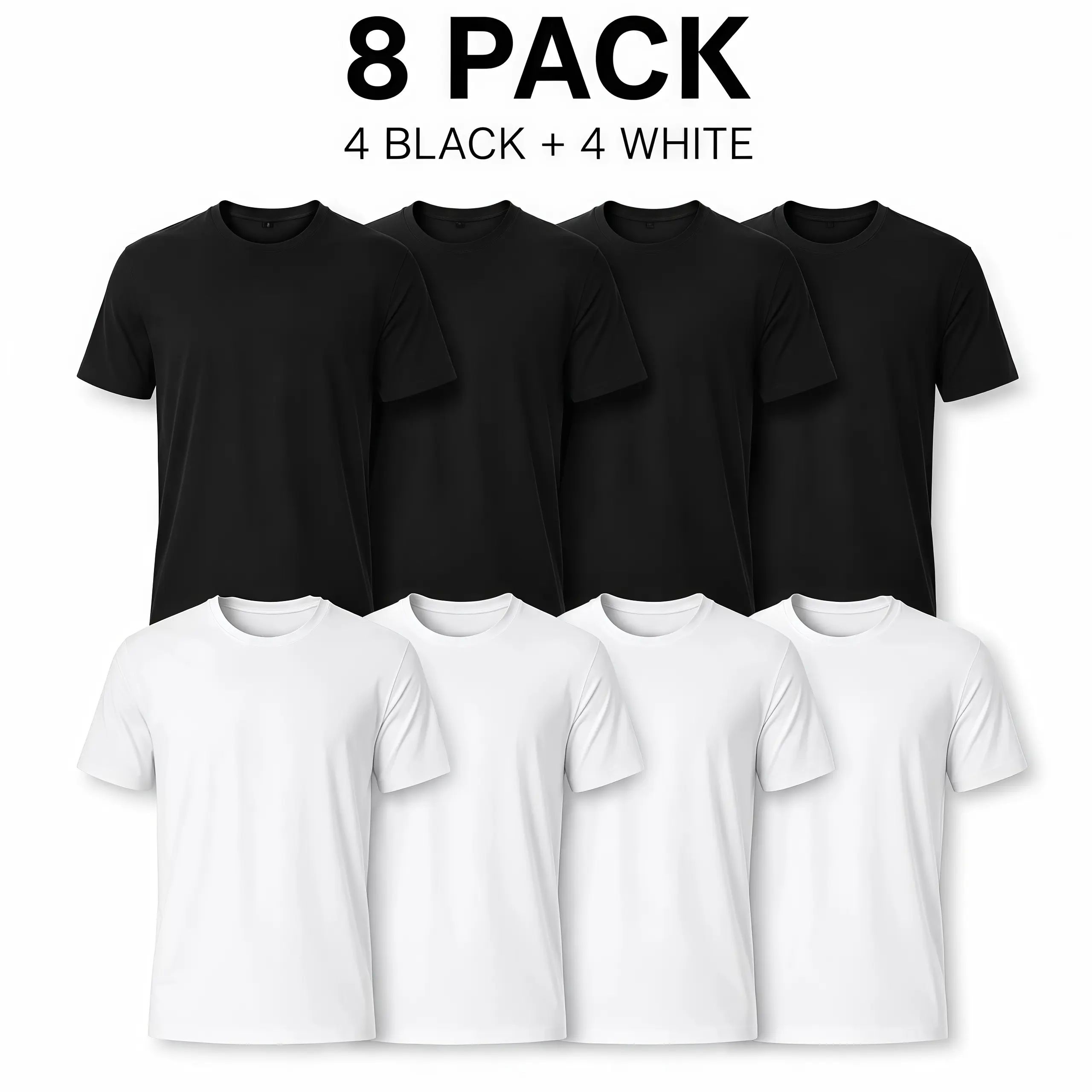 Essential 8-Pack $29.99 Men's T-Shirts, Cotton Blend Crew Neck Tees in 4 Black & 4 White, Plain Short Sleeve Comfy Athletic Undershirts for Casual Wear,oversize tee, Unisex Menswear Top Womenswear Streetwear Tshirt,back to school,back to school shopping