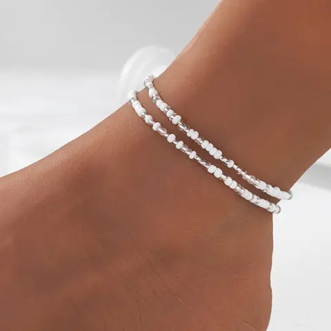 Simple Beaded Elasticity Adjustable Anklet for Women & Girls, Boho Anklet, Dainty Layered Anklet, Daily Clothing Decor, Summer Jewelry for Birthday Gift, Gifts for Wife, Ankle Bracelet, Foot Jewelry, Wearable Jewelry, Boho Style Jewelry