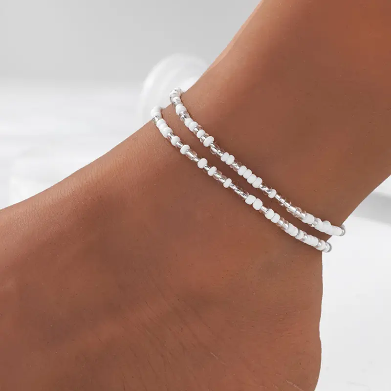 Simple Beaded Elasticity Adjustable Anklet for Women & Girls, Boho Anklet, Dainty Layered Anklet, Daily Clothing Decor, Summer Jewelry for Birthday Gift, Gifts for Wife, Ankle Bracelet, Foot Jewelry, Wearable Jewelry, Boho Style Jewelry