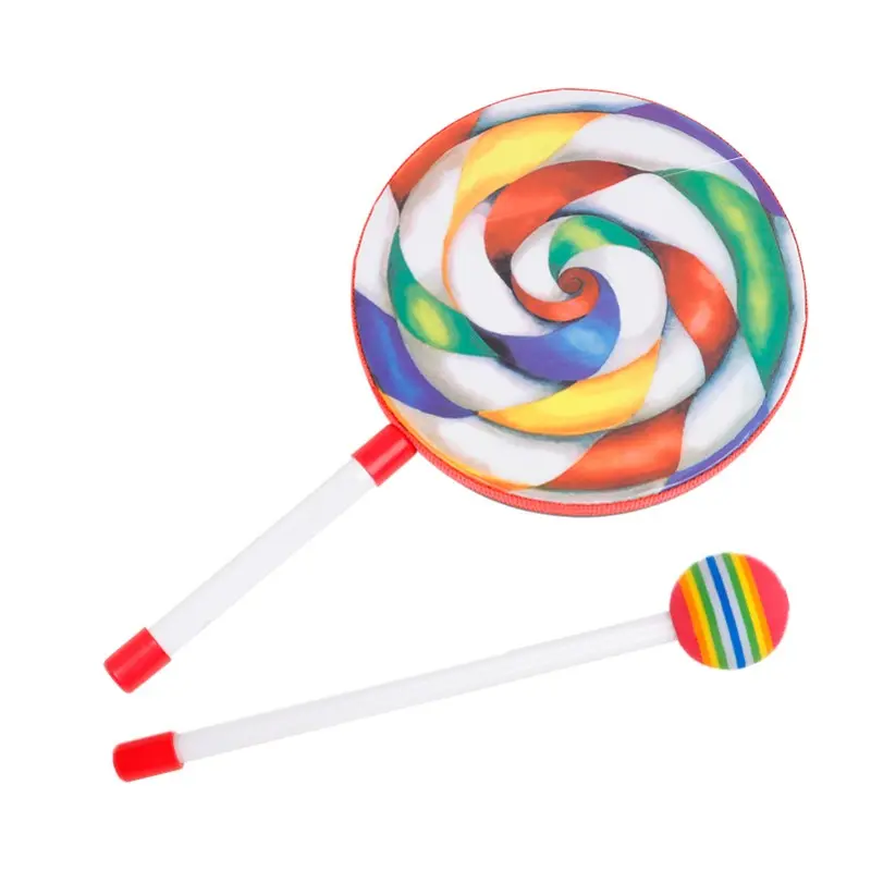 Orff Educational 8-Inch Lollipop Handheld Drum, Percussion Hand Drum with Drum Stick Fun Learning Toy for Kids, Interactive Musical Instrument, Perfect for Early Childhood Development