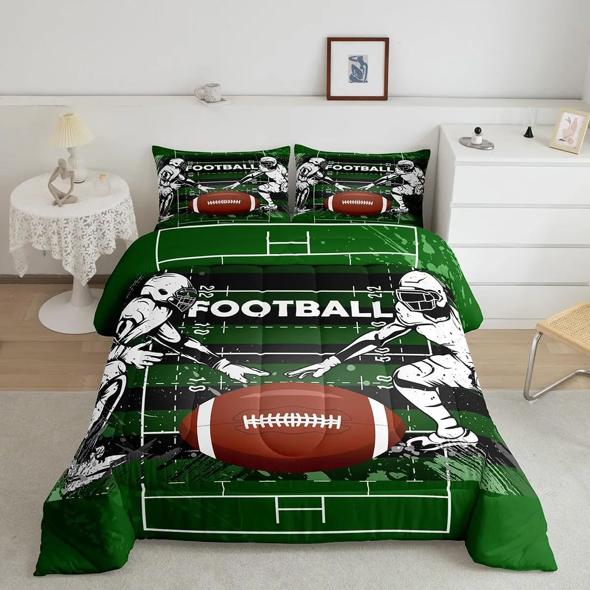 Feelyou Boys' American Football Bedding Sets, Bed-in-A-Bag Comforter Set with Sports-Themed Digital Player Print, Machine-Washable Multi-Size Bedding