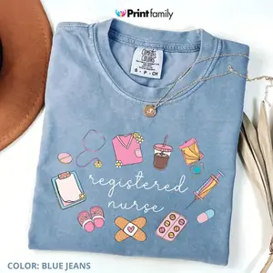 Comfort Colors Registered Nurse Shirt, Nurse Doodle Shirt, Registered Nurse shirt for Women, RN Nurse Tee shirt, Registered Nurse Gifts, Cute Crewneck - Printfamily