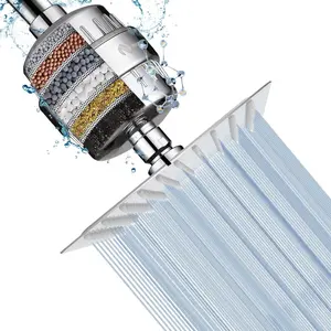 Square Shower Head and 15 Stage Shower Filter Combo, High Pressure Filtered Head for Hard Water, Improves the Condition of Your , Hair (Chrome Finish)