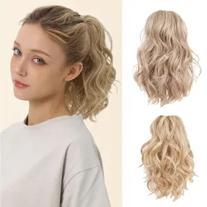Moca Ash Blonde Ponytail Extensions Clip in 10 Inch Short Wavy Curly Fake Ponytails for Women Claw Pony Tail Wavy Soft Natural Looking Synthetic Hairpieces for Everyday Party Wear (Black/Dark Brown/Highlight/Grey/Orange/White)