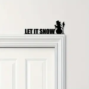 Classic Black and White Snowman Door Top - Simple Winter Decoration with "Let Snowflakes Fall" Text, Suitable for Christmas and All Year Decoration - Elegant Festival Door Decoration, Durable Winter Design Warm Snowman Statue
