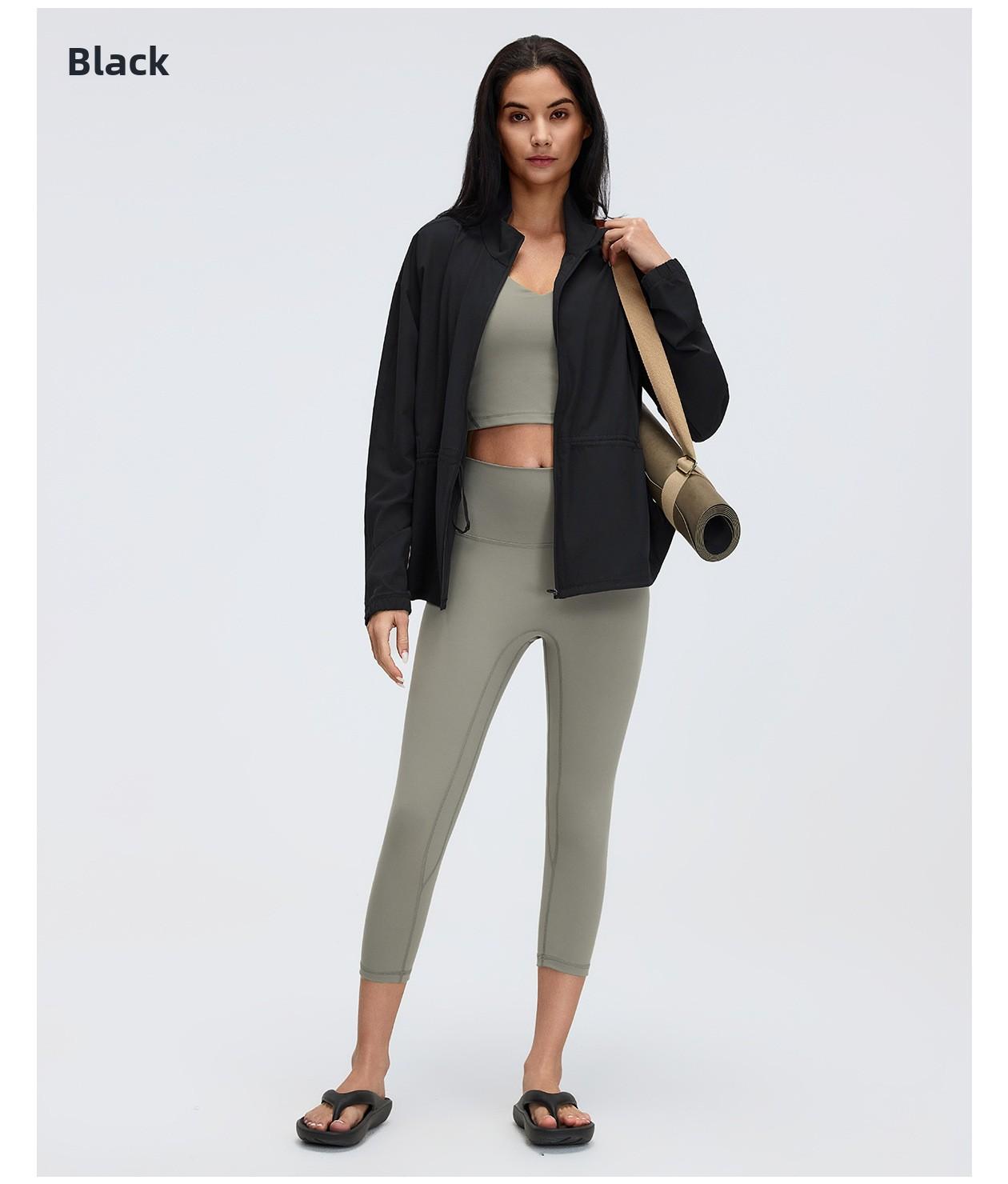 New Drawstring Waist Stand Collar Jacket, Casual Loose Versatile Coat for Yoga & Fitness