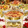 [FallDealsForYou] WARMOUNTS 5QT Gold Round Stainless Steel Chafing Dishes Kitchenware Set - 5QT Main Dish Hold, Glass Lid, Lid Holder Storage, Rolled Edges, Heat Retention, Space-Saving Stackable, 2/4 Pack for Events, Modern Food Serving Bakeware