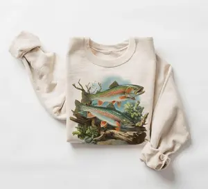 Retro Rainbow Trout Underwater Scene Sweatshirt - River Trout Fish Habitat Outfit - Fly Fishing Gift - Boho Unisex Crewneck Sweatshirt