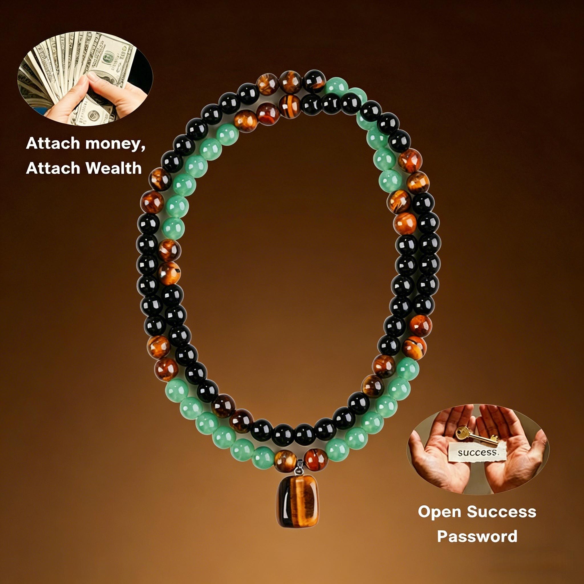 Money Attraction Necklace With GreenAventurine & Tiger Eye Pendant Healing Crystal Stone ，Anniversary, Vacation &Theme Parties Jewelry Charms Abundance Crystal bracelet，Long Chain，Sweater chain，Ideal Gift Jewelry for Men and Women, Can be used as a gift